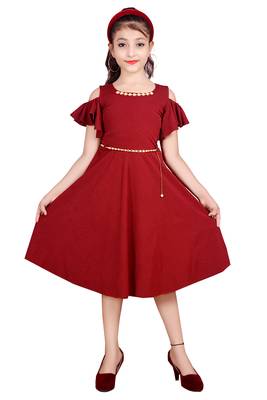 Maroon plain lycra kids-frocks 1
