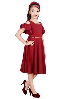 Maroon plain lycra kids-frocks 2