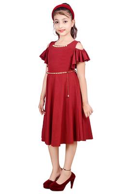 Maroon plain lycra kids-frocks 3
