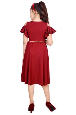 Maroon plain lycra kids-frocks 4