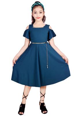 Green plain lycra kids-frocks 1