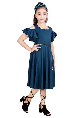 Green plain lycra kids-frocks 2