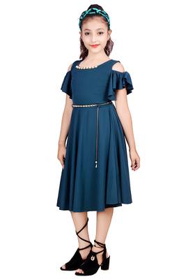 Green plain lycra kids-frocks 3