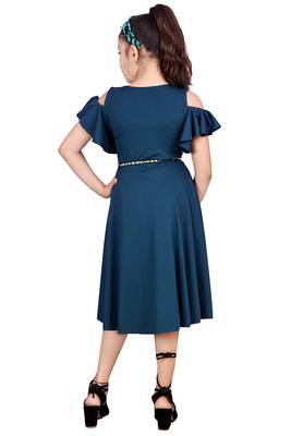 Green plain lycra kids-frocks 4
