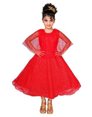 Red plain net kids-girl-gowns 1