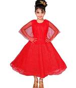 Red plain net kids-girl-gowns