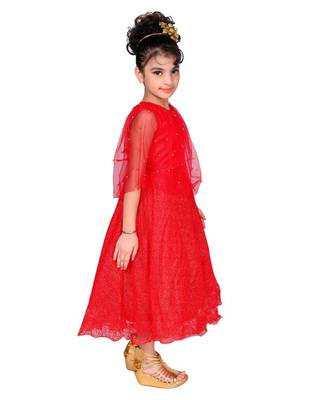 Red plain net kids-girl-gowns 2