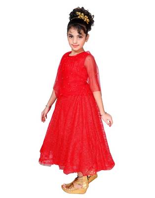 Red plain net kids-girl-gowns 3