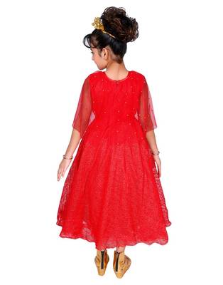 Red plain net kids-girl-gowns 4
