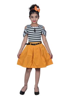 Yellow plain blended cotton kids-frocks 1