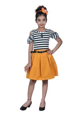Yellow plain blended cotton kids-frocks 2