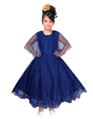 Blue plain net kids-girl-gowns 1