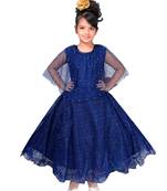 Blue plain net kids-girl-gowns