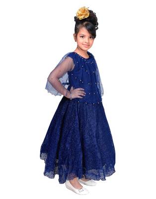 Blue plain net kids-girl-gowns 2