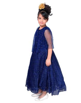 Blue plain net kids-girl-gowns 3