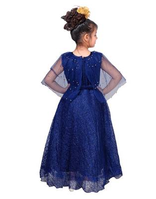 Blue plain net kids-girl-gowns 4