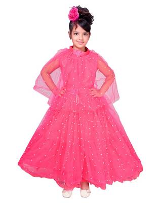 Orange plain net kids-girl-gowns 1