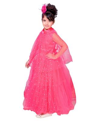 Orange plain net kids-girl-gowns 2