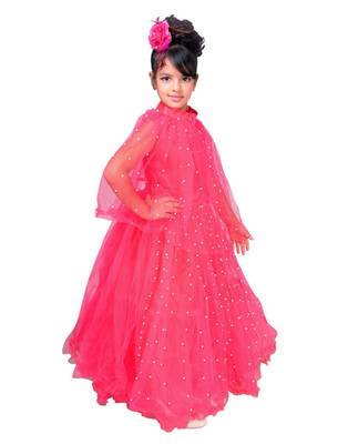 Orange plain net kids-girl-gowns 3
