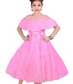 Pink plain net kids-frocks