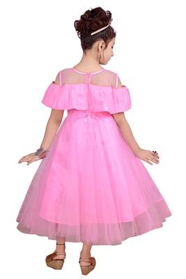 Pink plain net kids-frocks 4