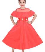 Orange plain net kids-frocks
