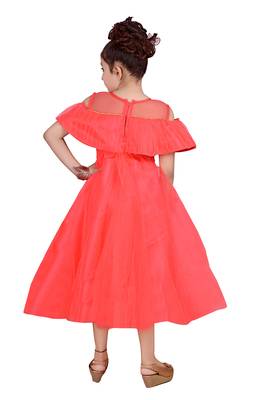 Orange plain net kids-frocks 4