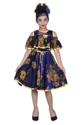 Blue plain net kids-frocks 1