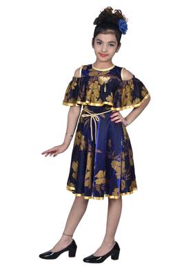 Blue plain net kids-frocks 2