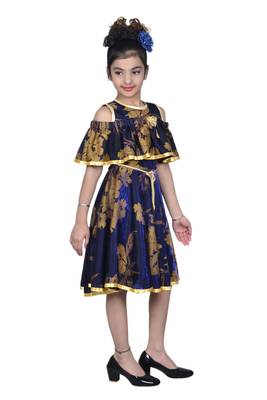 Blue plain net kids-frocks 3