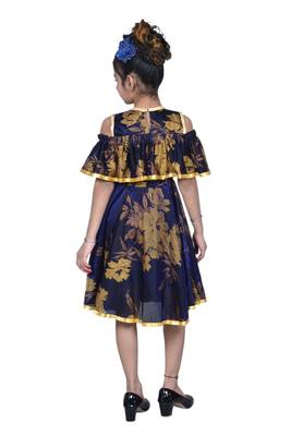 Blue plain net kids-frocks 4