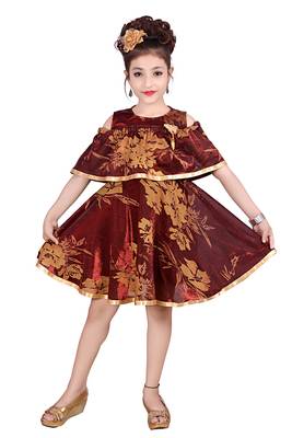 Maroon plain net kids-frocks 1