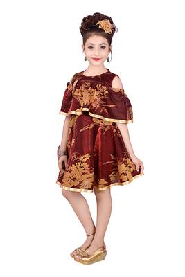 Maroon plain net kids-frocks 3