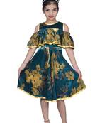 Green plain net kids-frocks