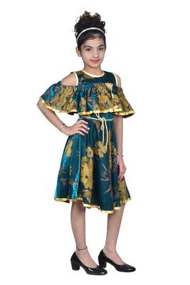 Green plain net kids-frocks 3