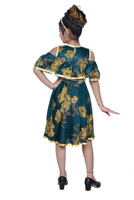 Green plain net kids-frocks 4