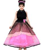 Multicolor plain net kids-frocks
