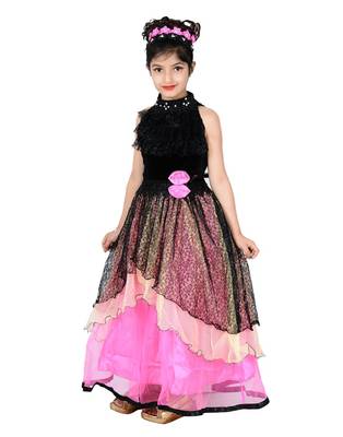 Multicolor plain net kids-frocks 2