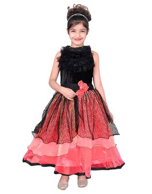Multicolor plain net kids-frocks 1