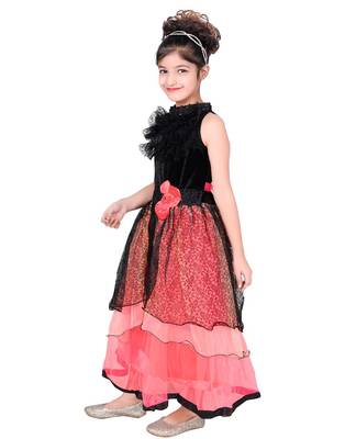 Multicolor plain net kids-frocks 2