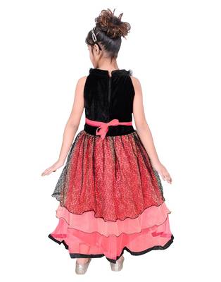 Multicolor plain net kids-frocks 3