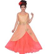 Orange plain net kids-frocks