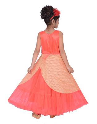 Orange plain net kids-frocks 2