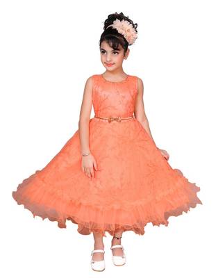 Copper plain net kids-frocks 1
