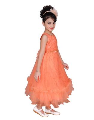 Copper plain net kids-frocks 3