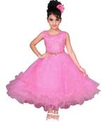 Pink plain net kids-frocks