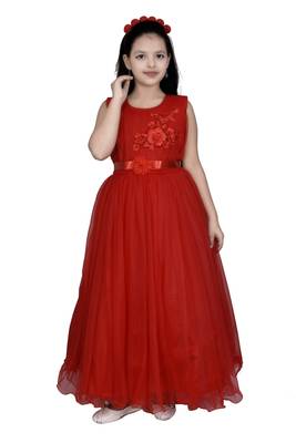 Red plain net kids-girl-gowns 1