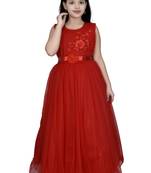 Red plain net kids-girl-gowns