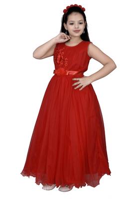 Red plain net kids-girl-gowns 2