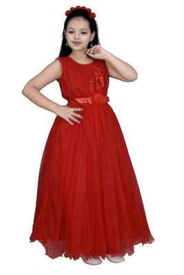 Red plain net kids-girl-gowns 3